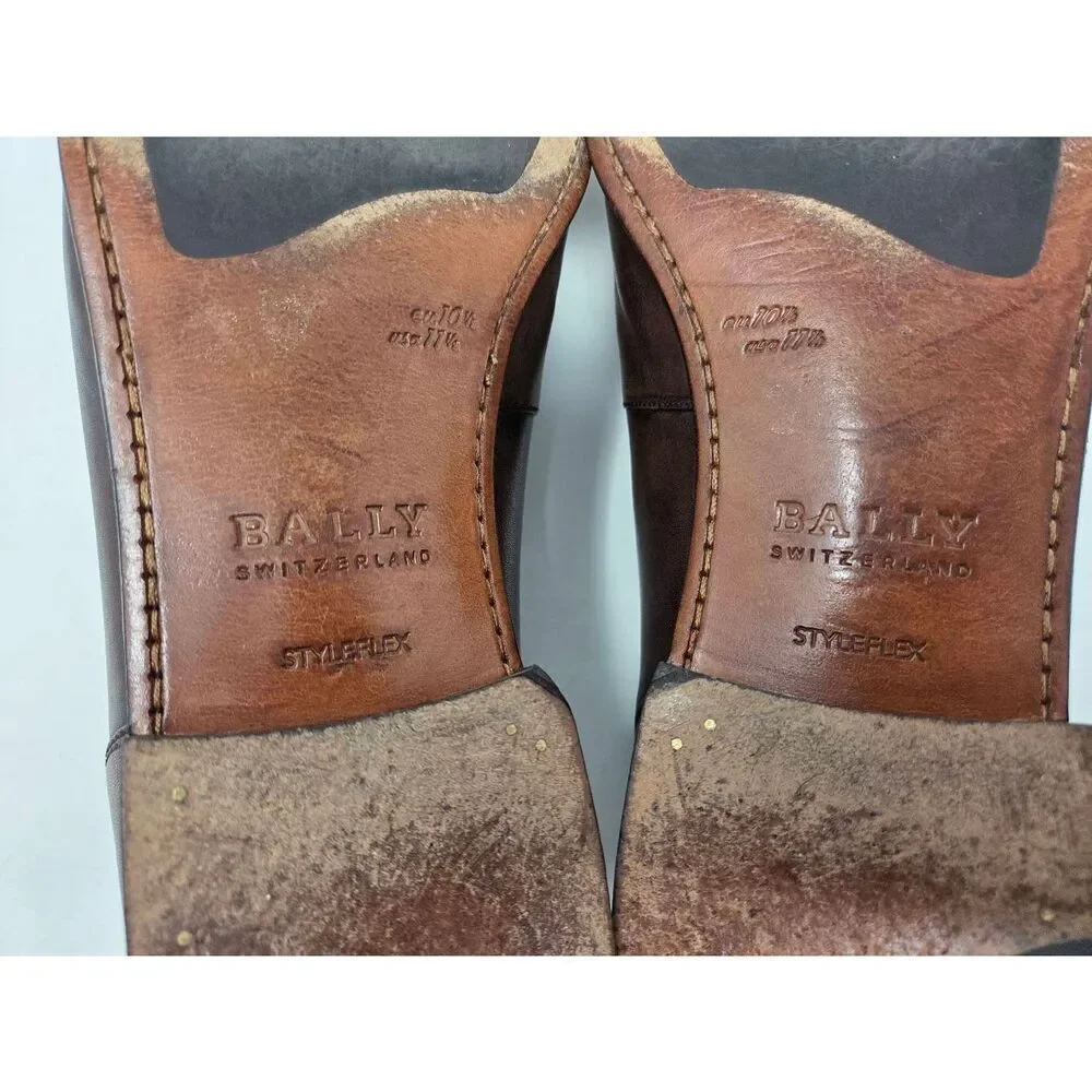 BALLY BRENT BROWN BLACK BURNISHED LEATHER PENNY LOAFER MENS SIZE 11.5 EEE WIDE